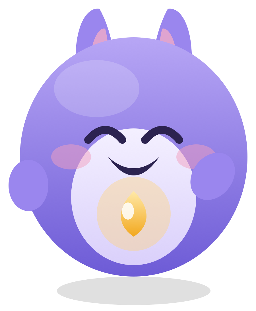 Mornel — a soft purple companion with a calm, friendly face.
