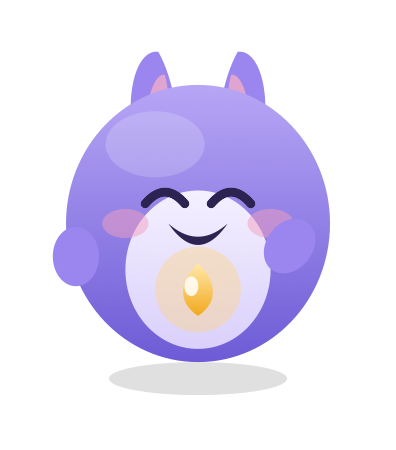 Mornel, the app's companion — a soft lavender creature with a glowing teal gem — waving hello.
