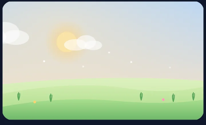A Mornel scenery world, moving from day through golden hour to night